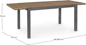 Tavolo Allungabile Per Esterno In Alluminio 90x140-200 Cm Con Doghe Di Legno Elias Antracite Bizzotto