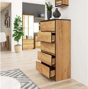 Cassettiera Moderna 60x40x120 Cm 5 Cassetti Quercia Effetto Legno Artika