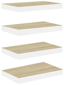Scaffali a parete 4 pz rovere e bianco 50x23x3,8 cm in mdf