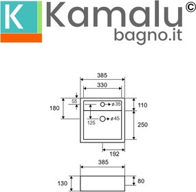 Lavandino da appoggio piccolo 38,5 cm quadrato bianco | Litos-241 - KAMALU